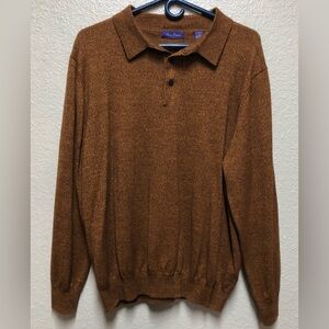 Alan Flusser Wool Merino Textured Rust Brown Copper Men Size XXL L. Sleeve Shirt